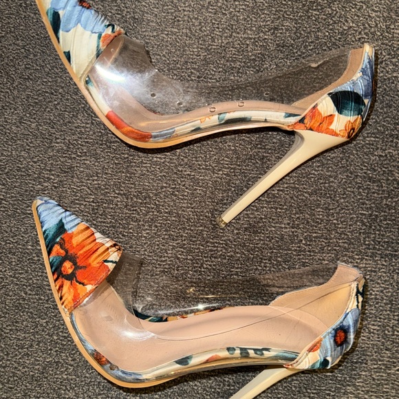 Floral Stiletto Heels pvc point toe court pumps color block high elegant sexy - Picture 11 of 13